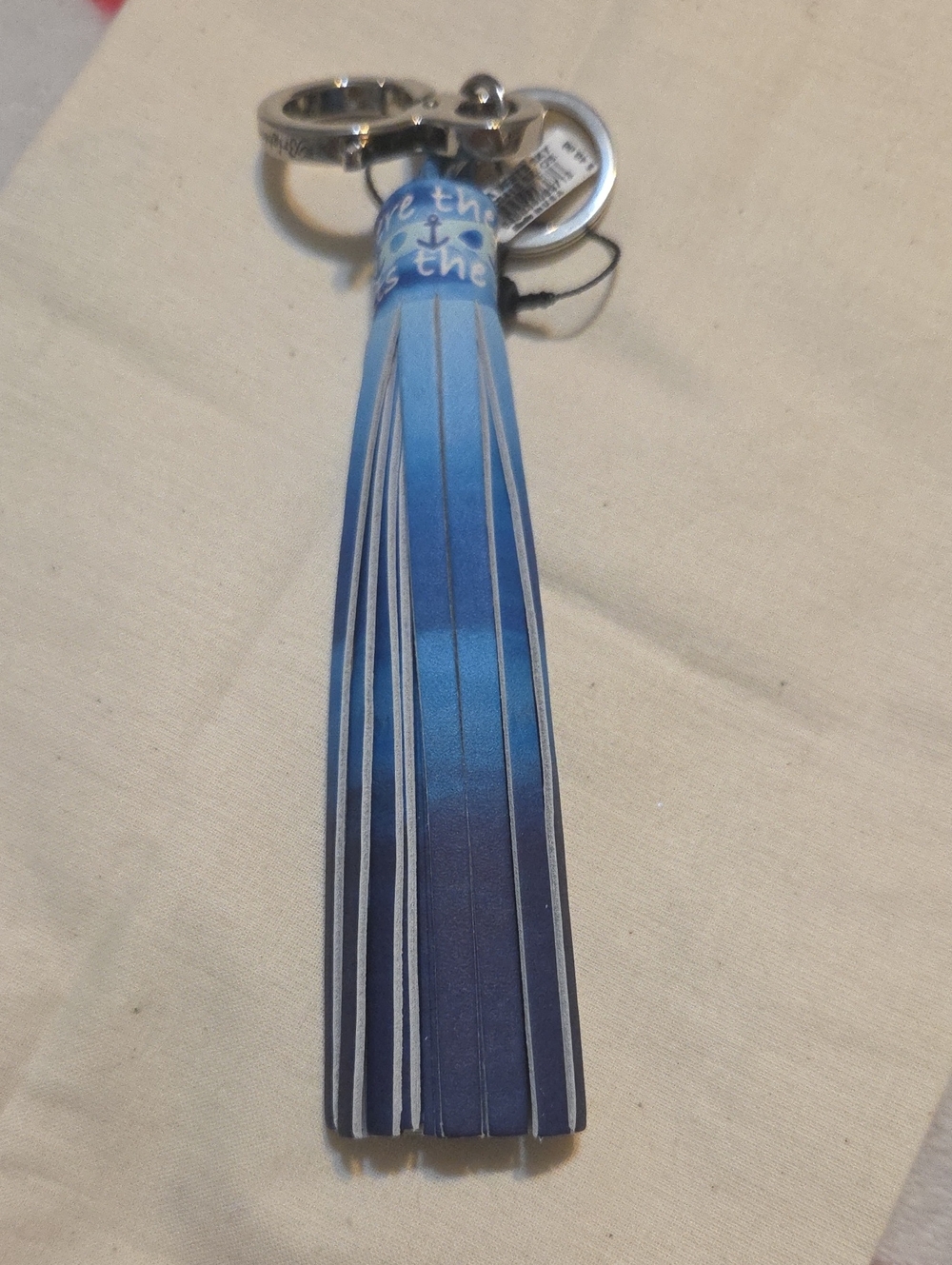 Brighton Blue Ombre Tassel Keyring with Anchor Print